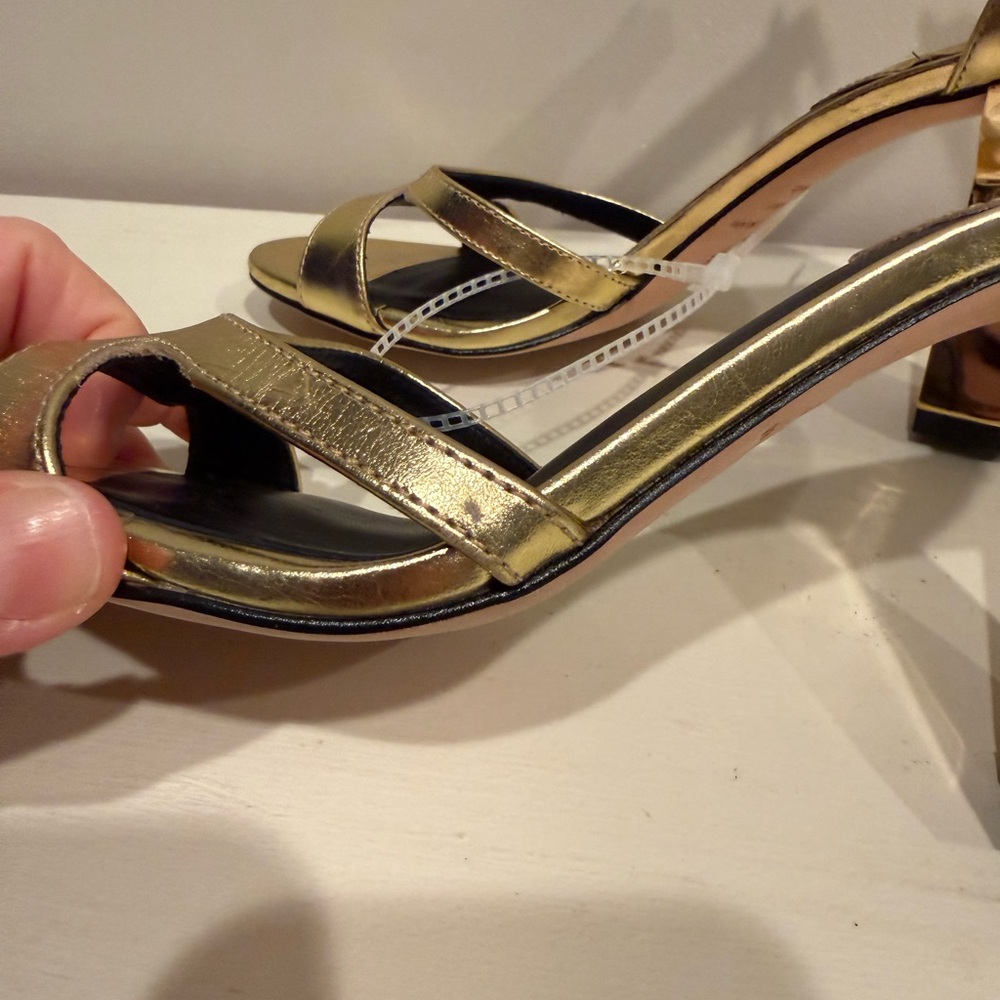 Antonio Melani Calla Leather Double Banded Dress Sandals in Cracked Foil Gold - Picture 10 of 15